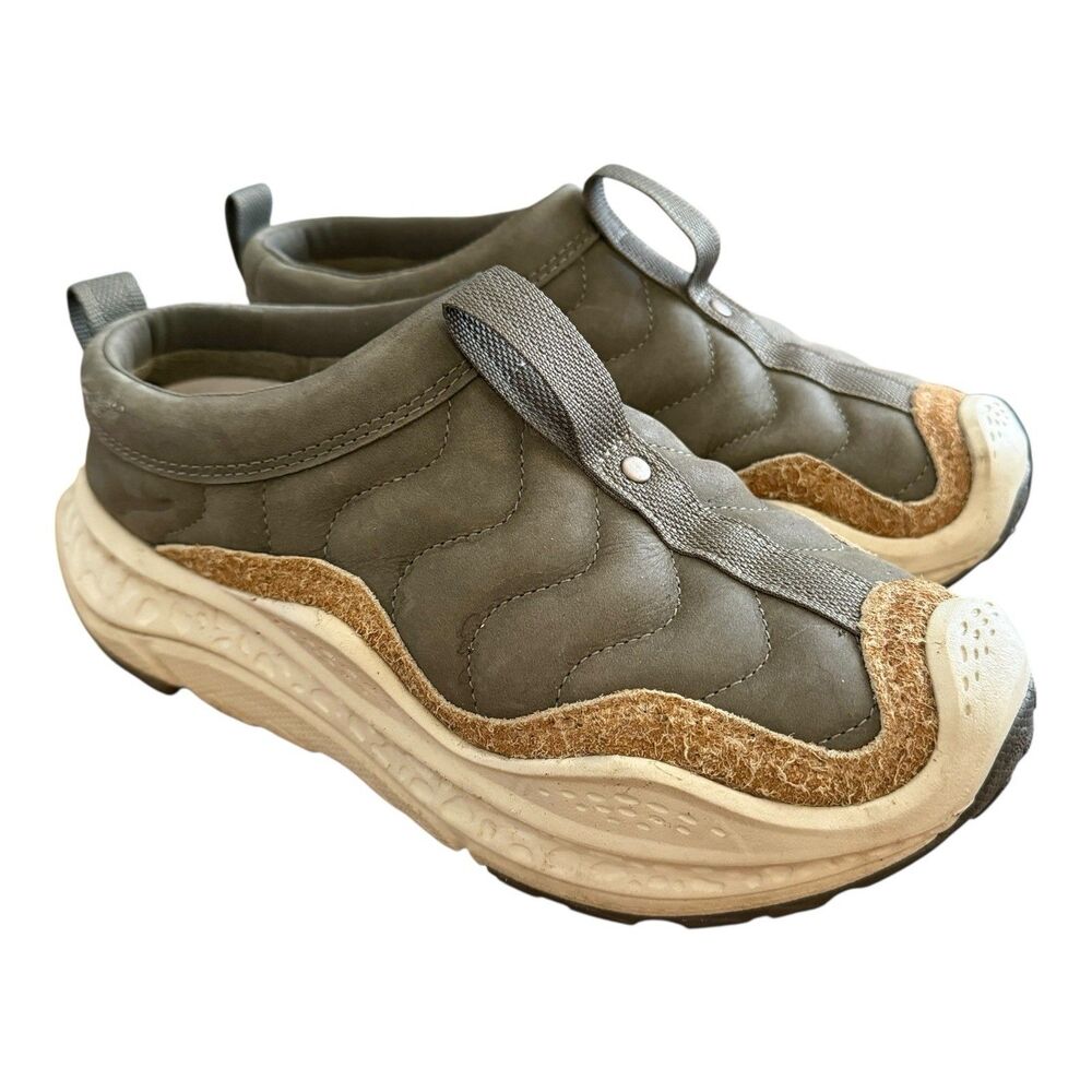 Hoka One One Green and Tan Quilted Slip-On Shoes